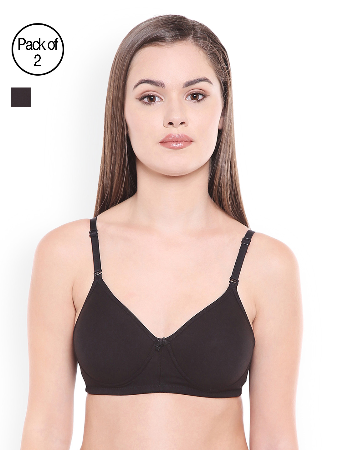 Bodycare Pack of 2 Black Solid Non-Wired Lightly Padded Everyday Bras E6588BB