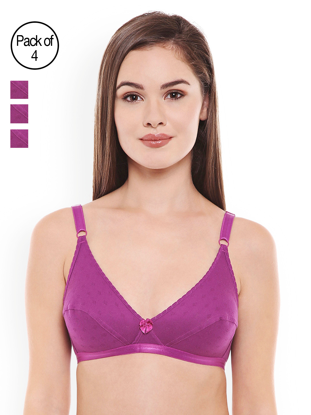BODYCARE Pack of 4 Purple Solid Non-Wired Non-Padded Everyday Bras E1507D