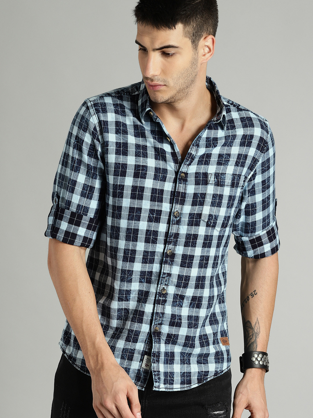 Blue Regular Fit Checked Casual Shirt 