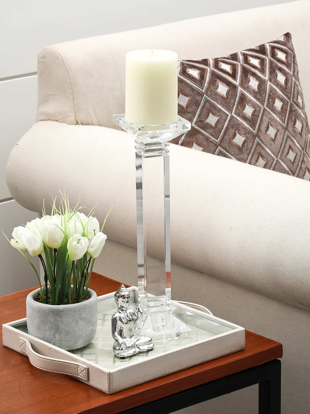Pure Home and Living Transparent Crystal Column Candle Holder