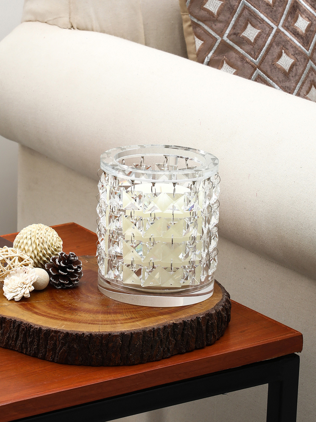 Pure Home and Living Transparent Hanging Crystal Pillar Candle Holder
