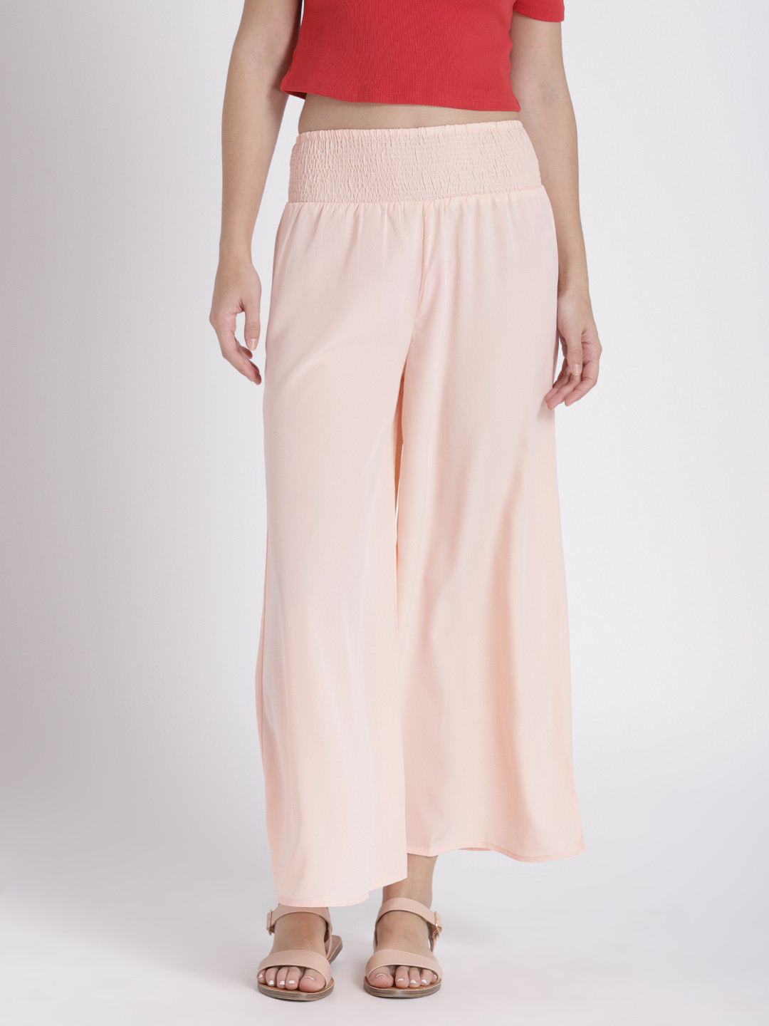 Splash Women Pink Regular Fit Solid Boot-Cut Trousers