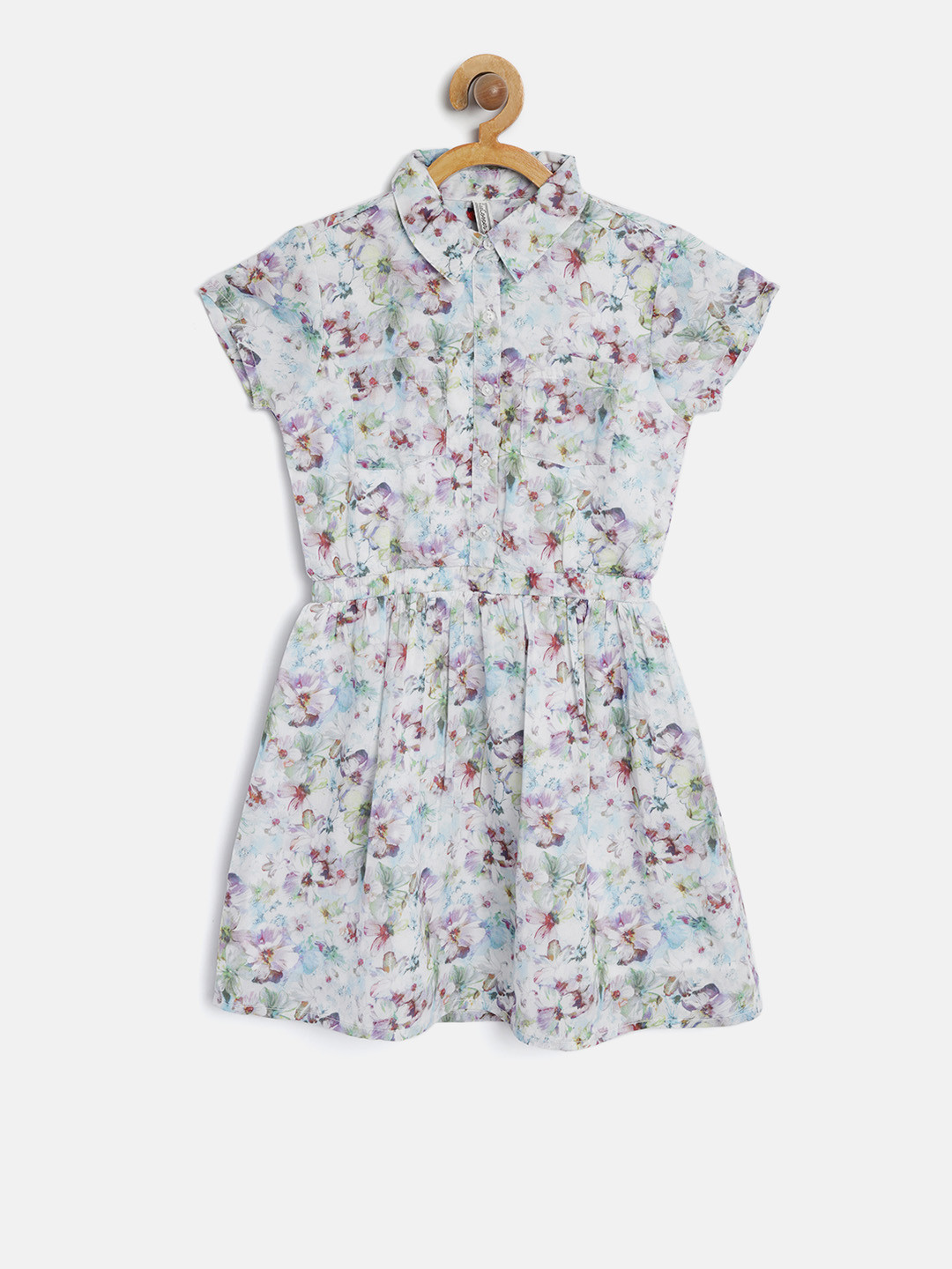 Lee Cooper Girls Purple & Blue Printed Fit and Flare Dress