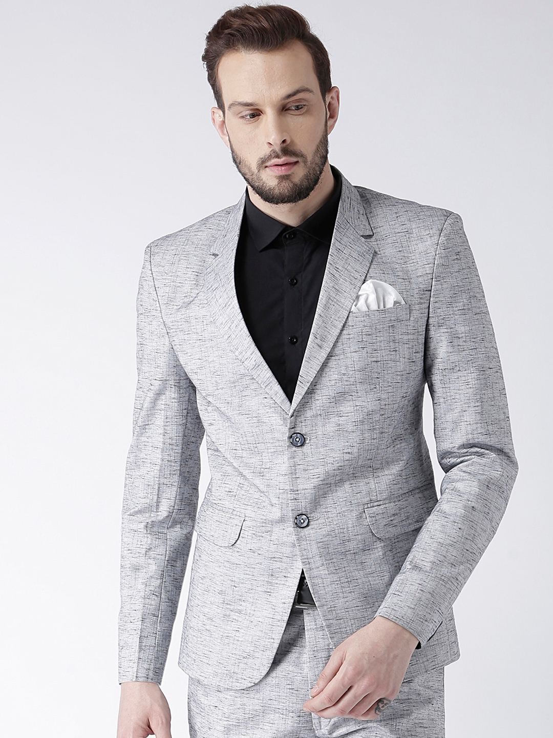 Buy Hangup Men Grey Self Design Linen Blazer - Blazers for Men ...