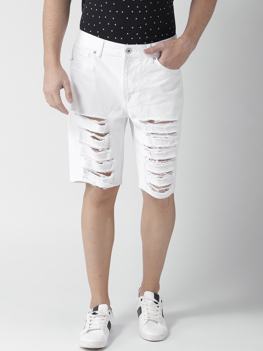 Ripped Skinny Fit Denim Shorts in White  Hallensteins AU