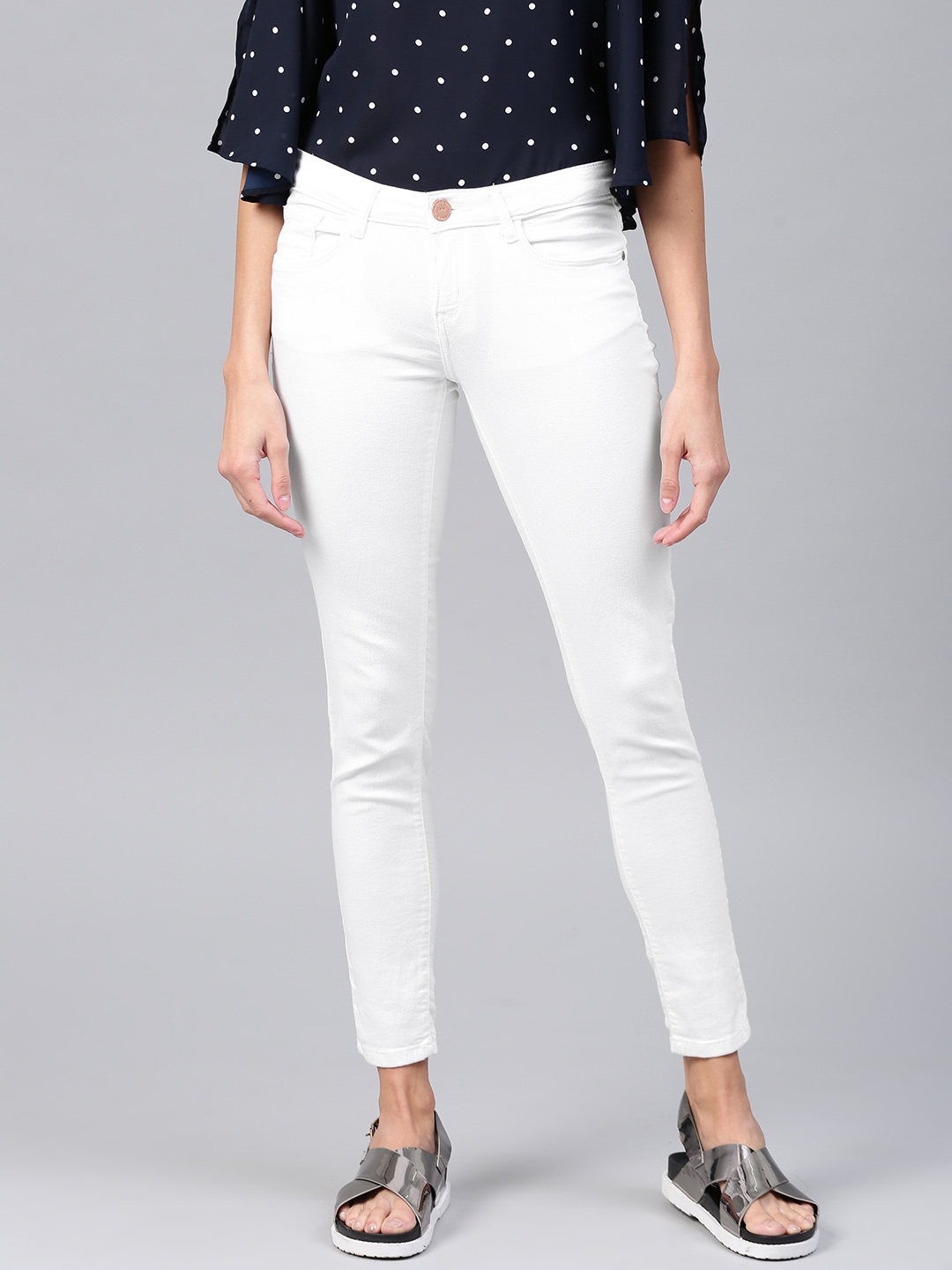 white ankle length jeans
