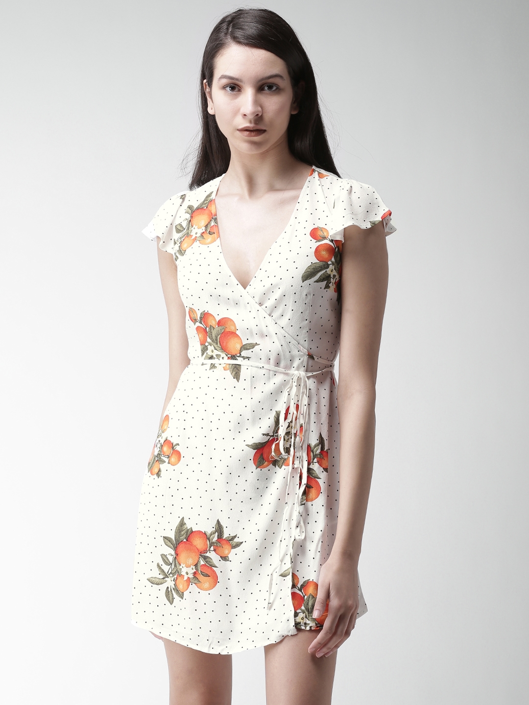 Buy FOREVER 21 Women White \u0026 Orange Printed Wrap Dress - Dresses for Women  5526618 | Myntra