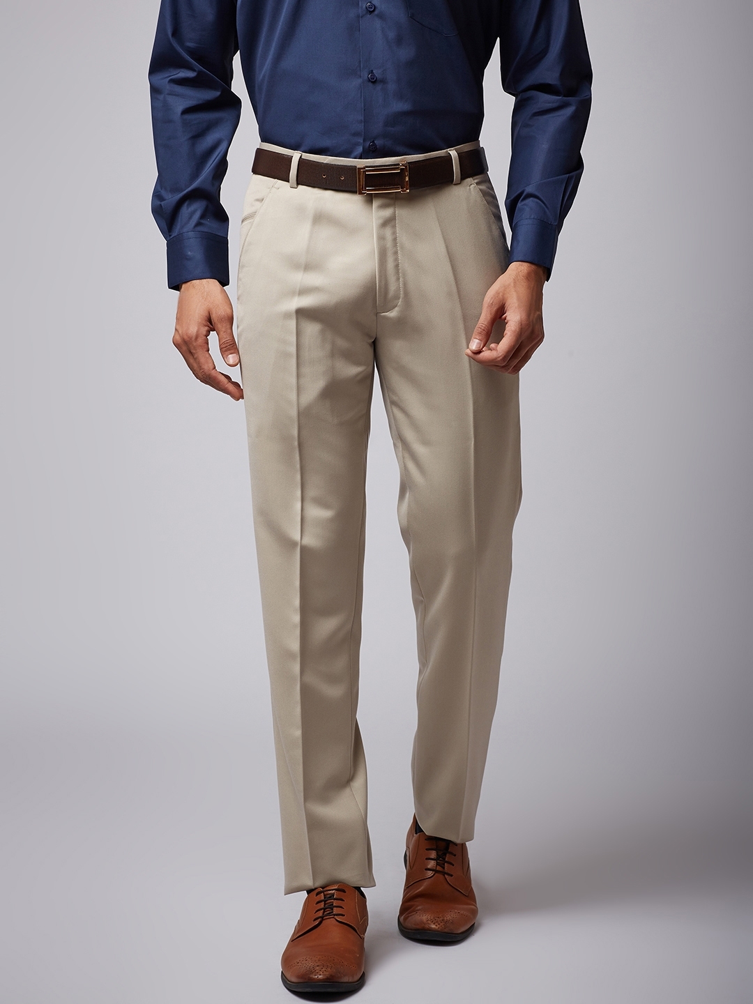 Buy LaMODE CreamColoured Comfort Regular Fit Checked Formal Trousers  online  Looksgudin
