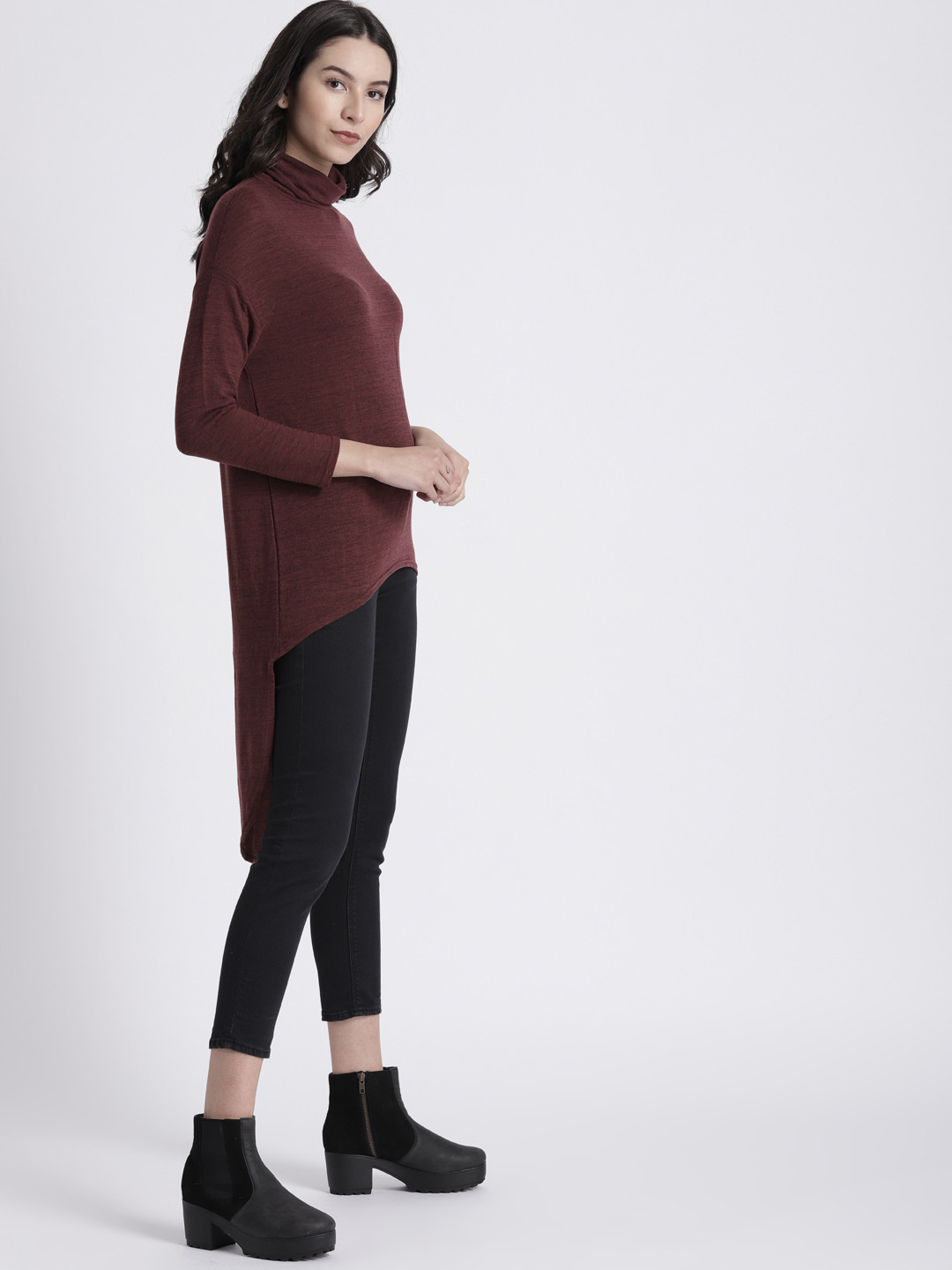 Splash Women Burgundy Solid High-Low Top