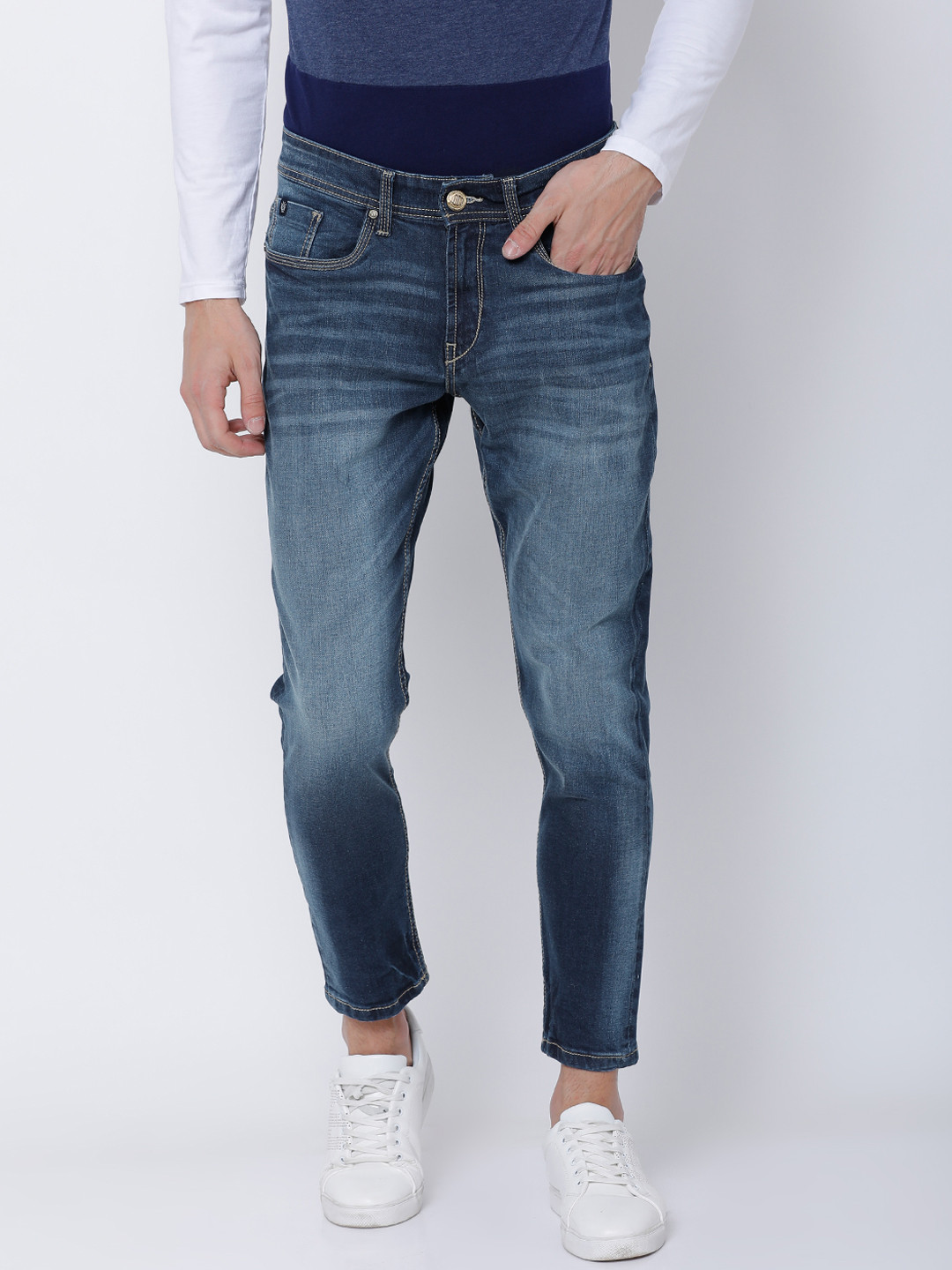 Buy LOCOMOTIVE Men Blue Tapered Fit Mid 