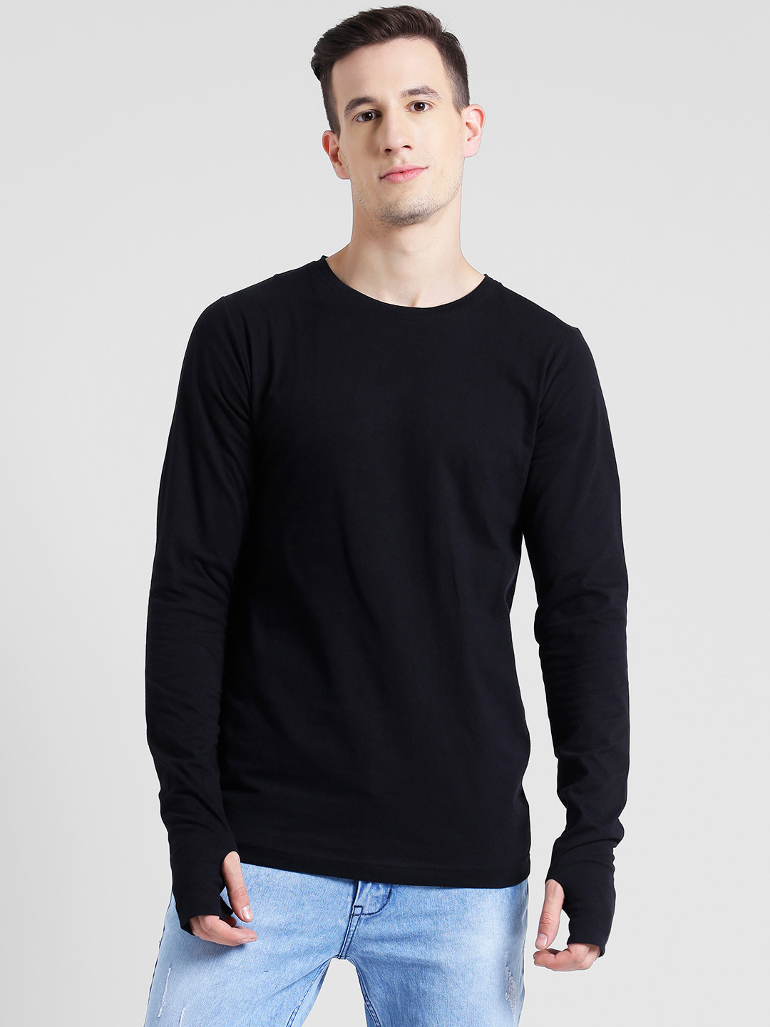 Rigo Black Thumbhole Full Sleeve T-Shirt For Men