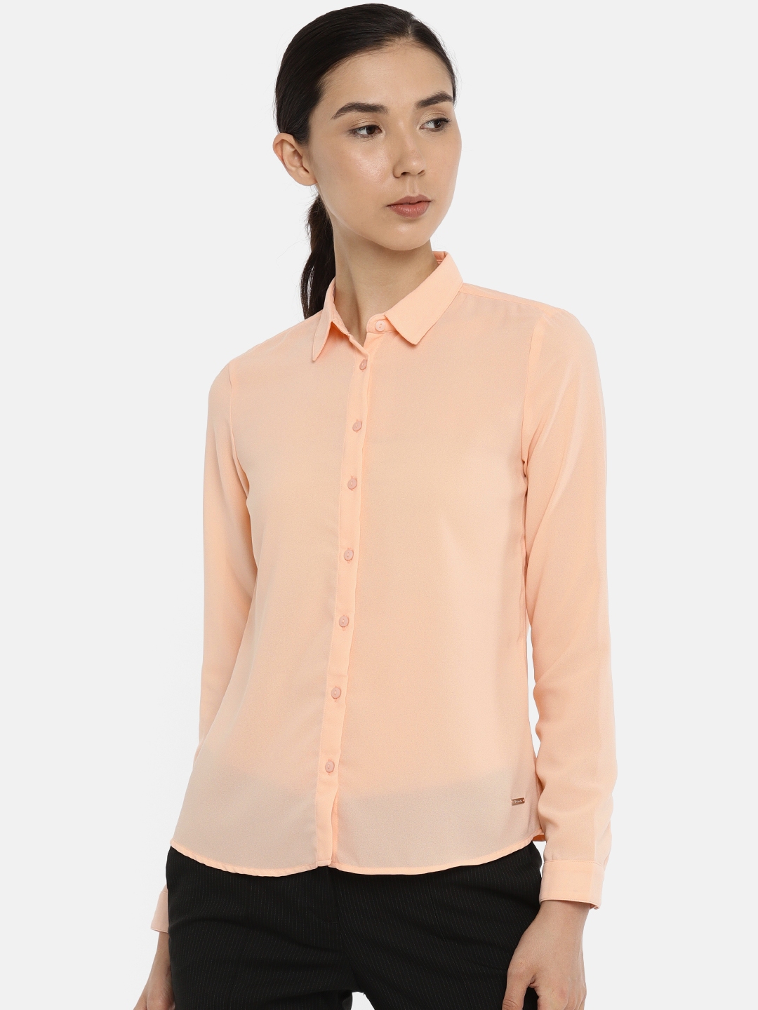 Buy Van Heusen Woman Women Peach Coloured Regular Fit Solid Formal