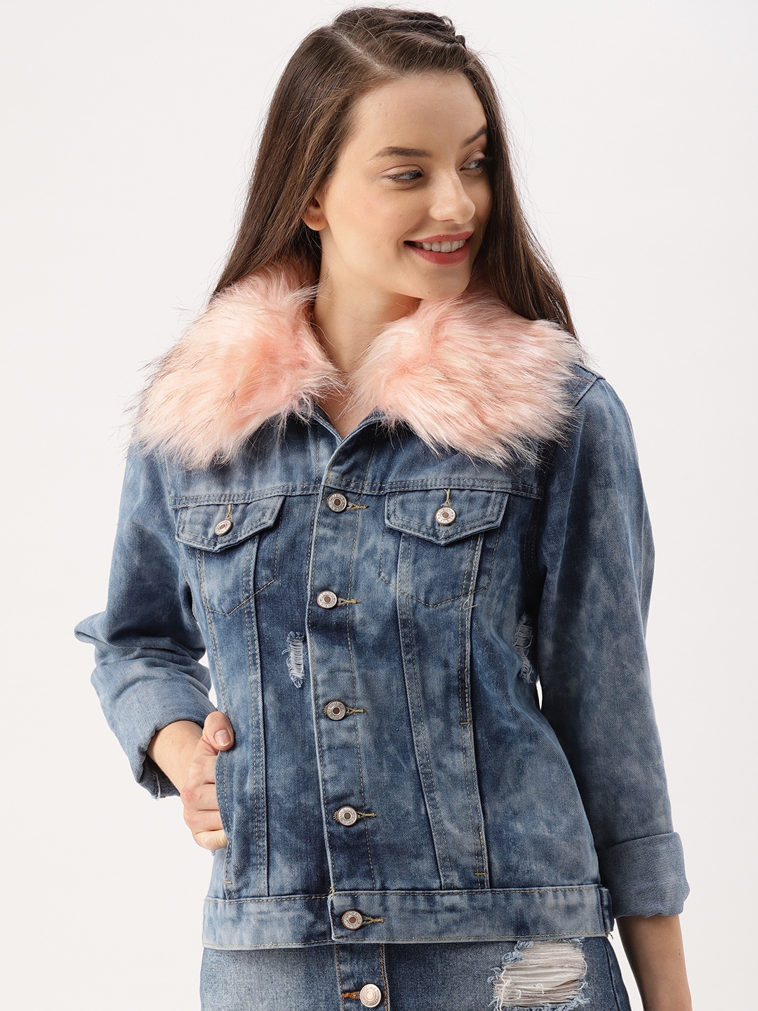 Jean jacket with store fur womens