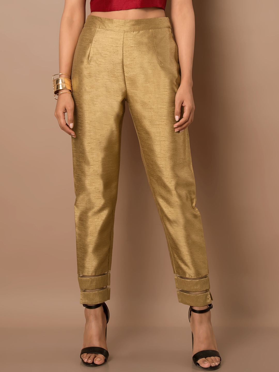 Buy DAMEN MODE Womens Regular Fit Plain Golden Cotton Silk Pants 30 at  Amazonin