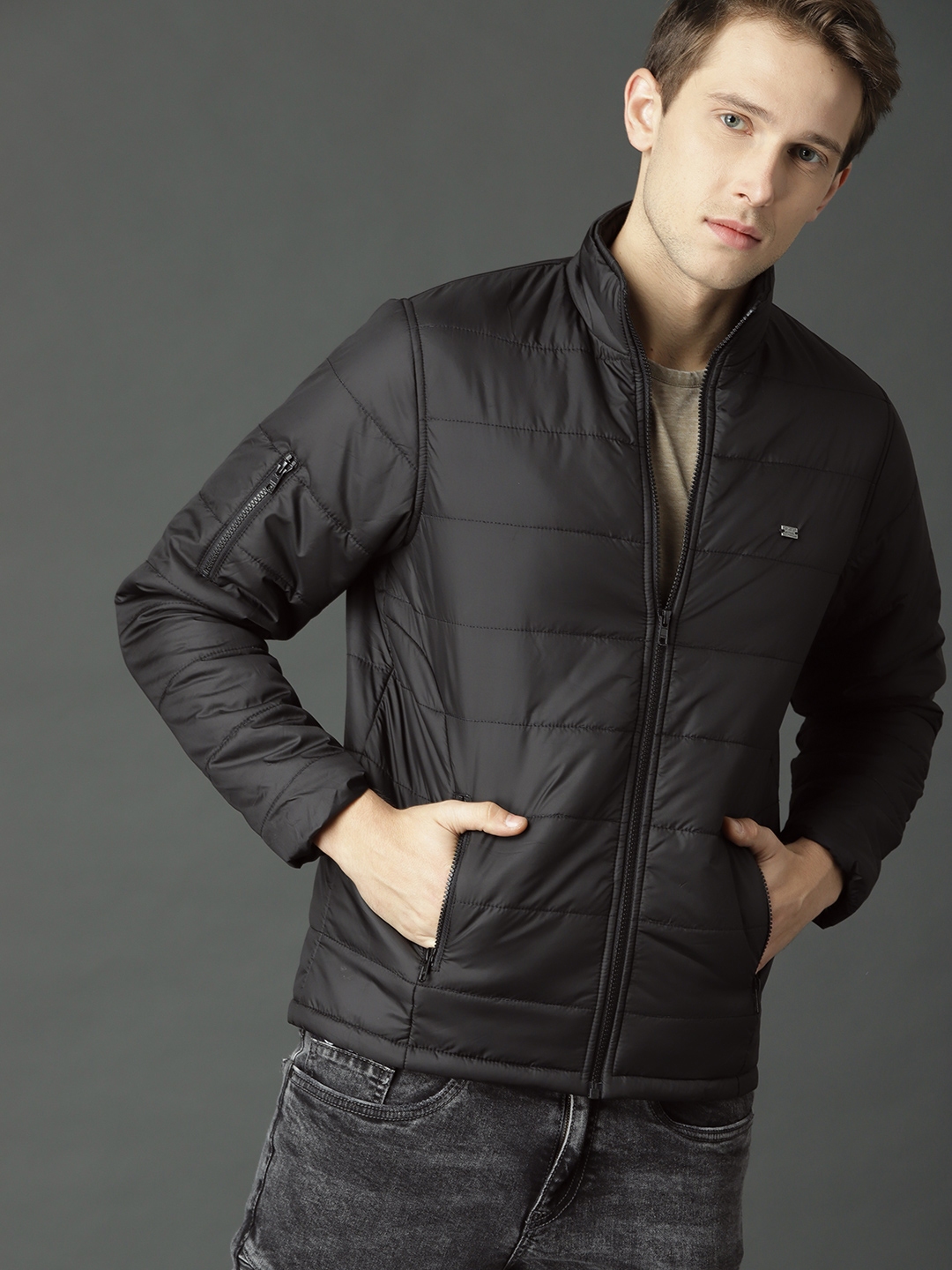 Roadster Men Grey Solid Puffer Jacket