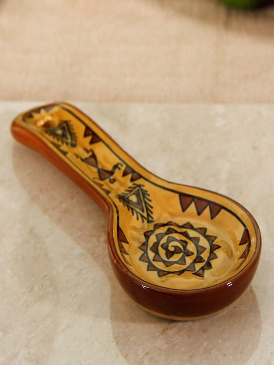 Unravel India Brown Printed Hand Painted Spoon