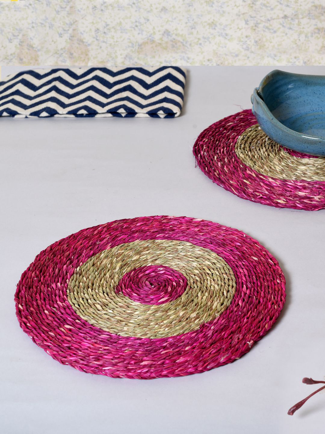 Unravel India Pink & Beige Set of 2 Dish Coasters