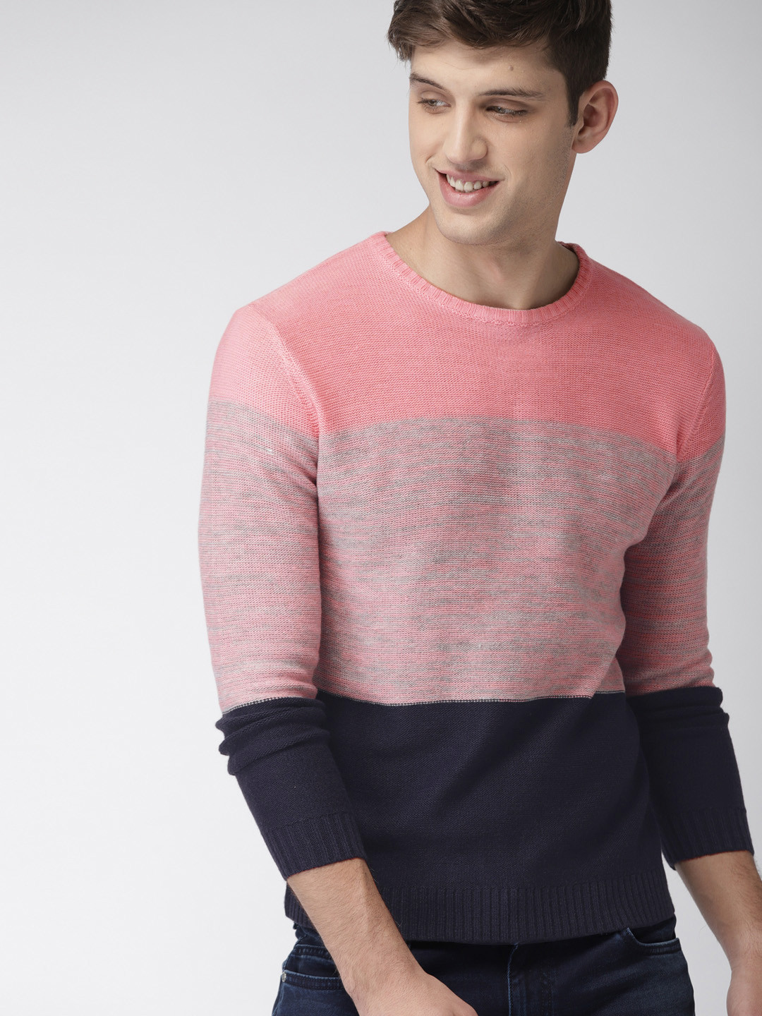 navy blue pink sweater
