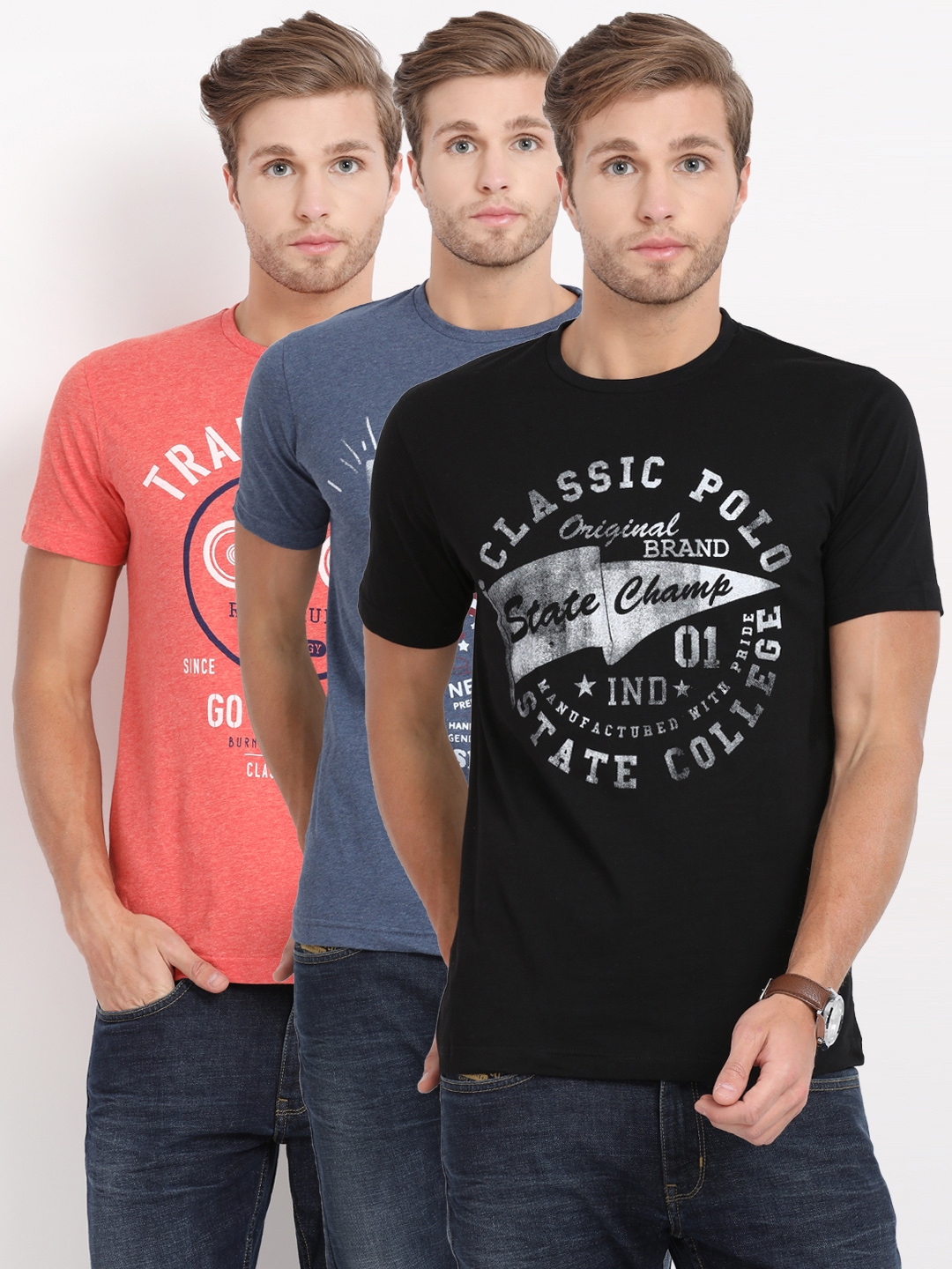 Classic Polo Men Pack Of 3 Printed T Shirts