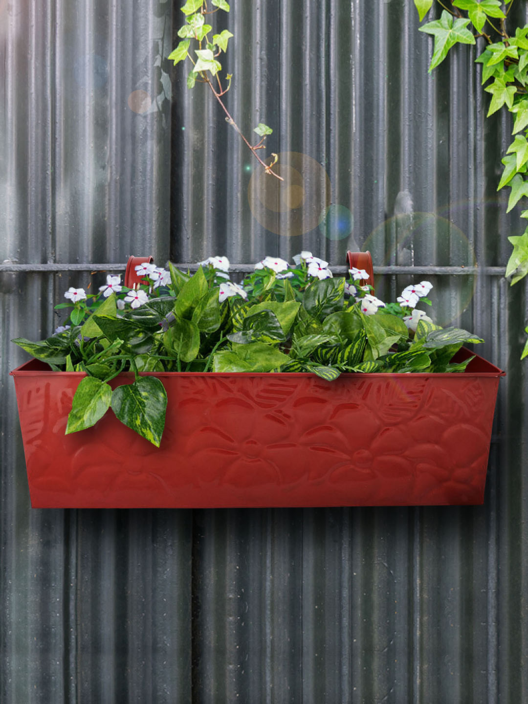 green girgit Red Metal Embossed Rectangular Pot Planter