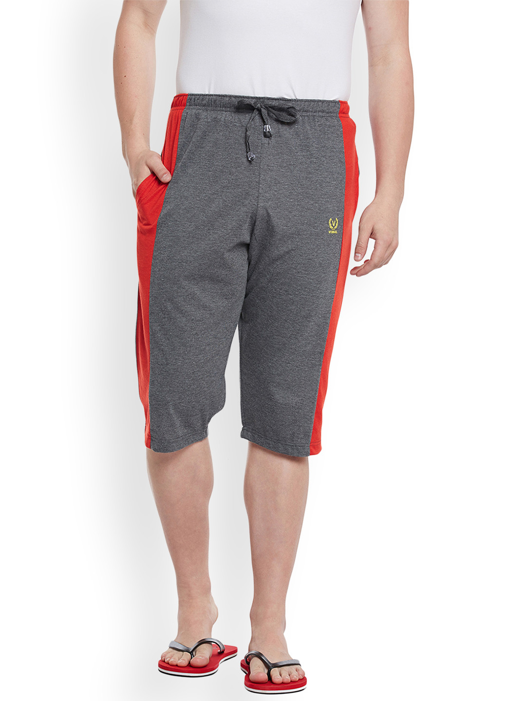 MACK JONNEY Men Grey & Red Solid Lounge Shorts C7-ANTHRA001
