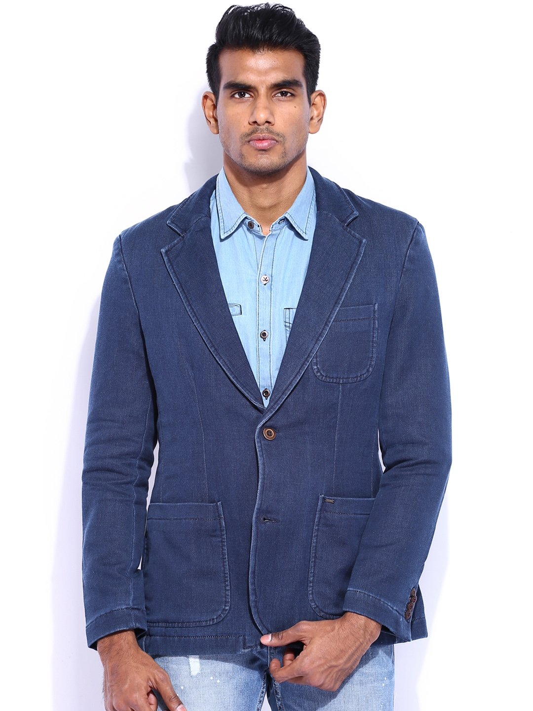 Mens blue jean top blazer