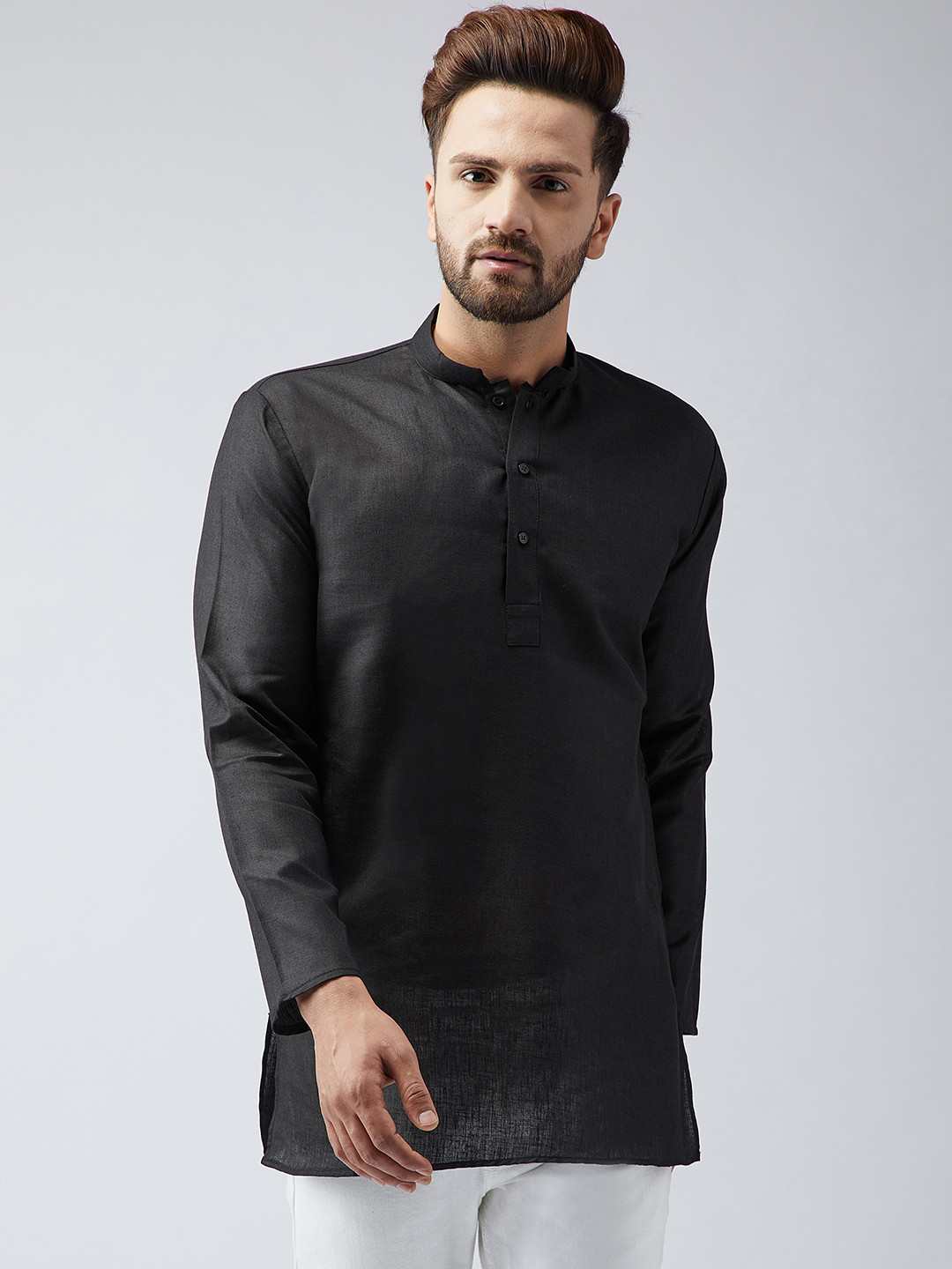SOJANYA Men Black Solid Short Kurta