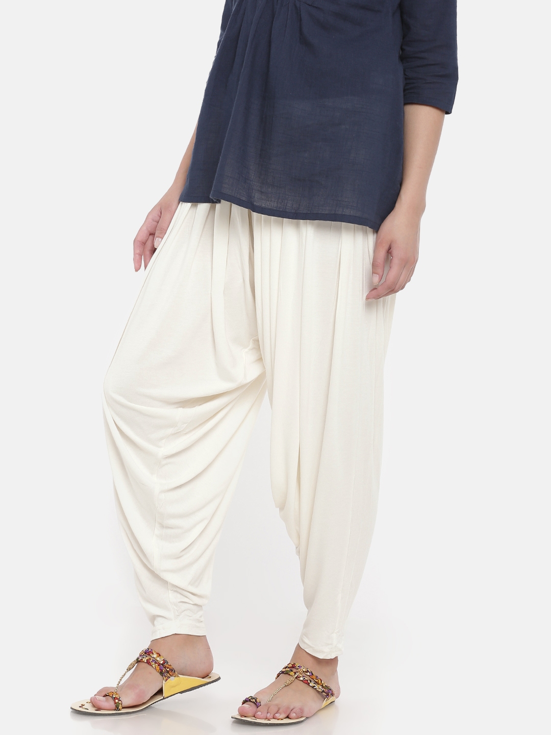 Go Colors Cream Coloured Patiala For Women 5812241 Go Colors Cream Coloured Patiala