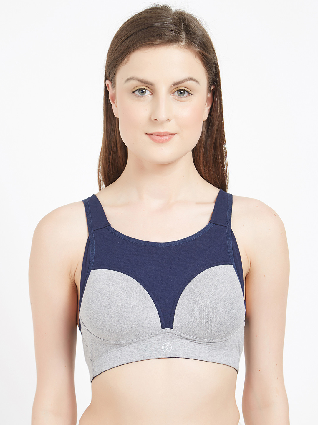 Soie Grey & Navy Blue Solid Non-Wired Lightly Padded Training High Impact Sports Bra