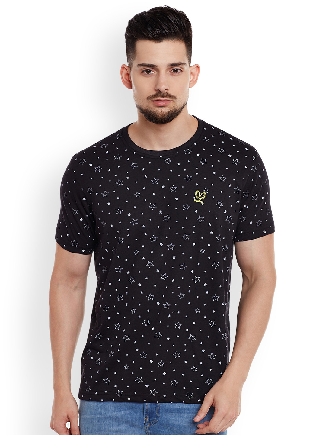 MACK JONNEY Men Black & White Printed Round Neck T-shirt
