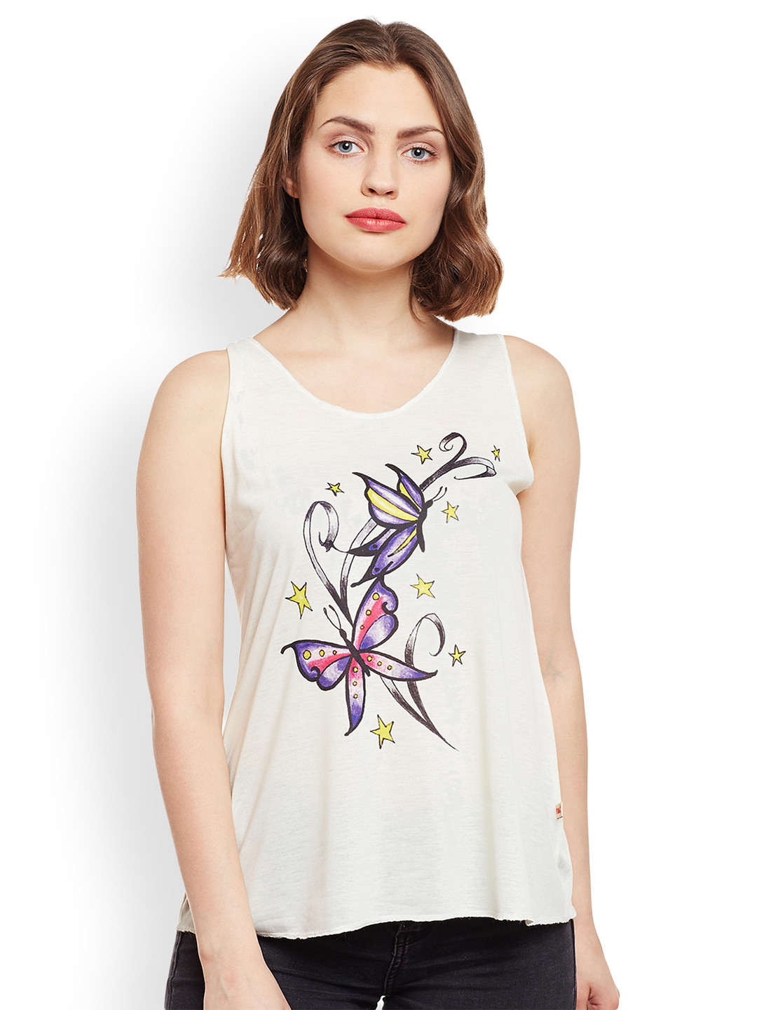 MACK JONNEY Women Cream-Coloured Printed A-Line Top