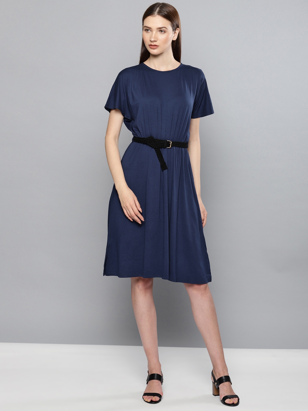 navy blue flare dress