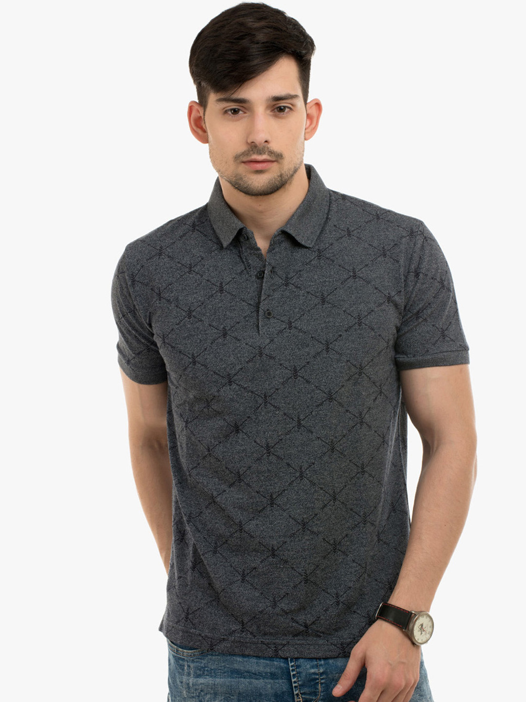 Buy WESTERN VIVID Men Grey Printed Polo 