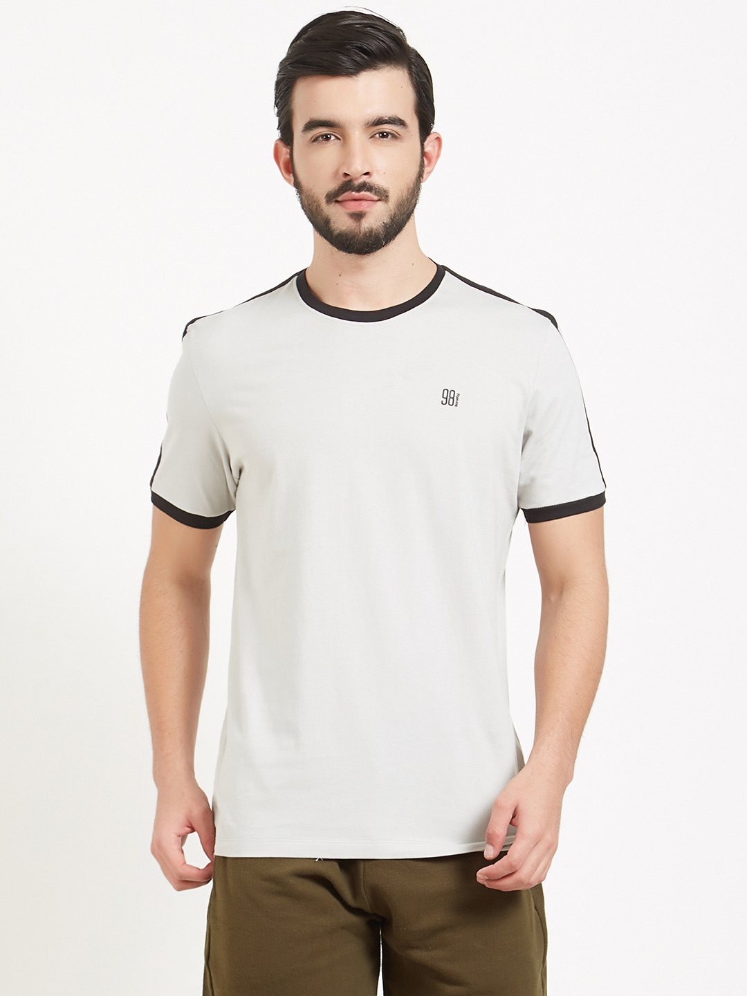 BONATY Men Grey Round Neck Solid T Shirt