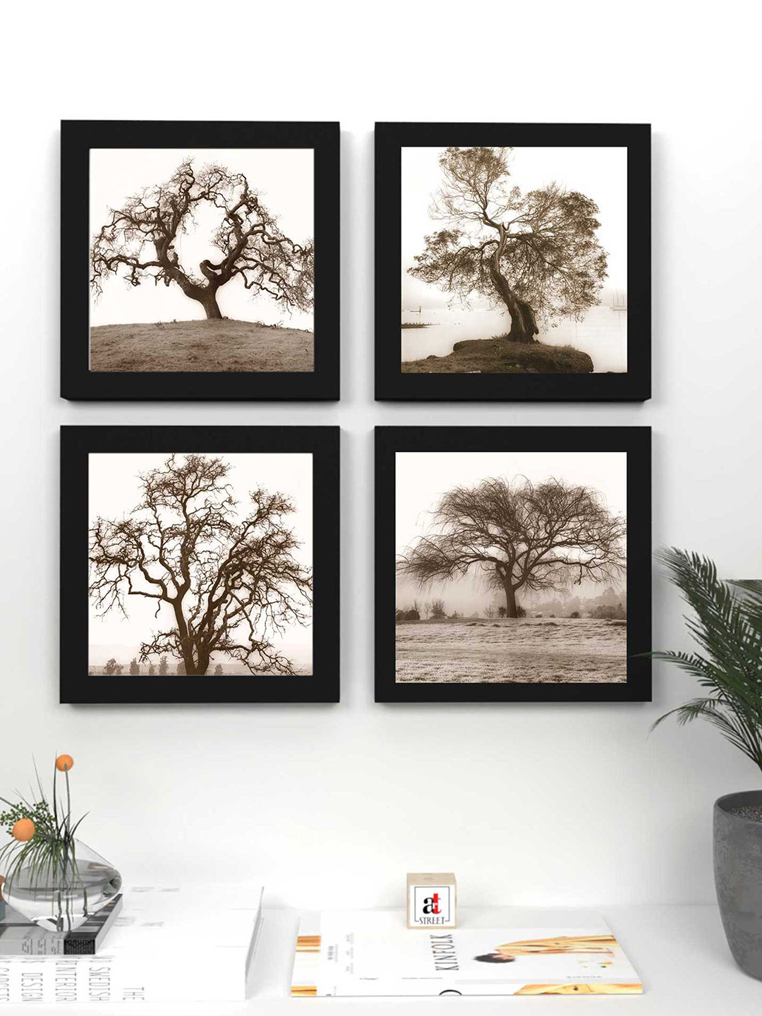 Art Street White & Black Floral and Botanical Set of 4 Art Prints