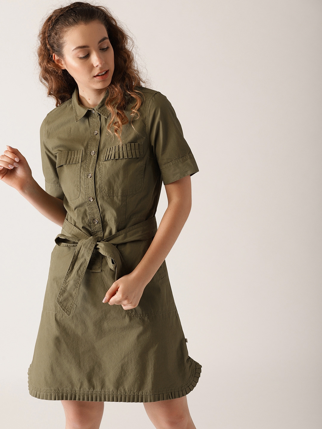 Buy United Colors Of Benetton Women Olive Green Solid Shirt Dress Dresses For Women 5896560 Myntra