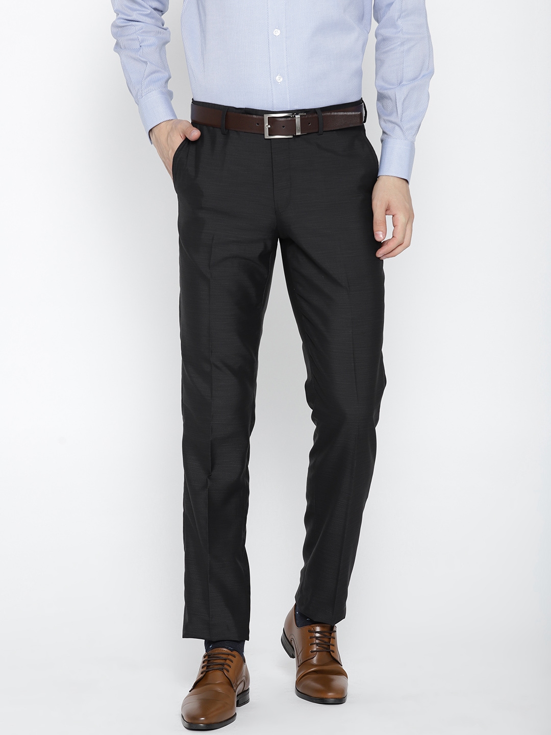 Buy Men Charcoal Grey Slim Fit Solid Formal Trousers online  Looksgudin