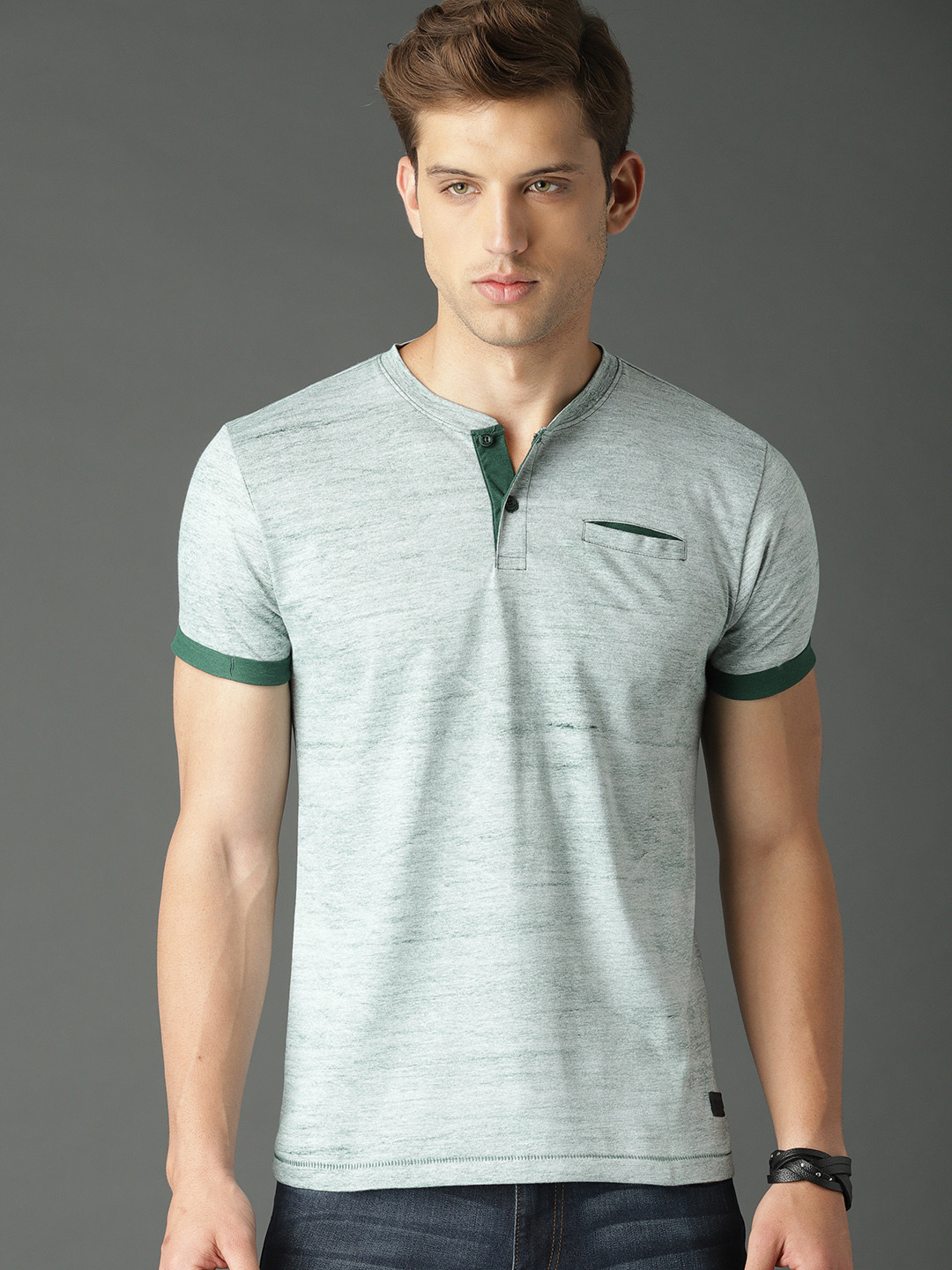 Solid Textured Henley Neck Pure Cotton 