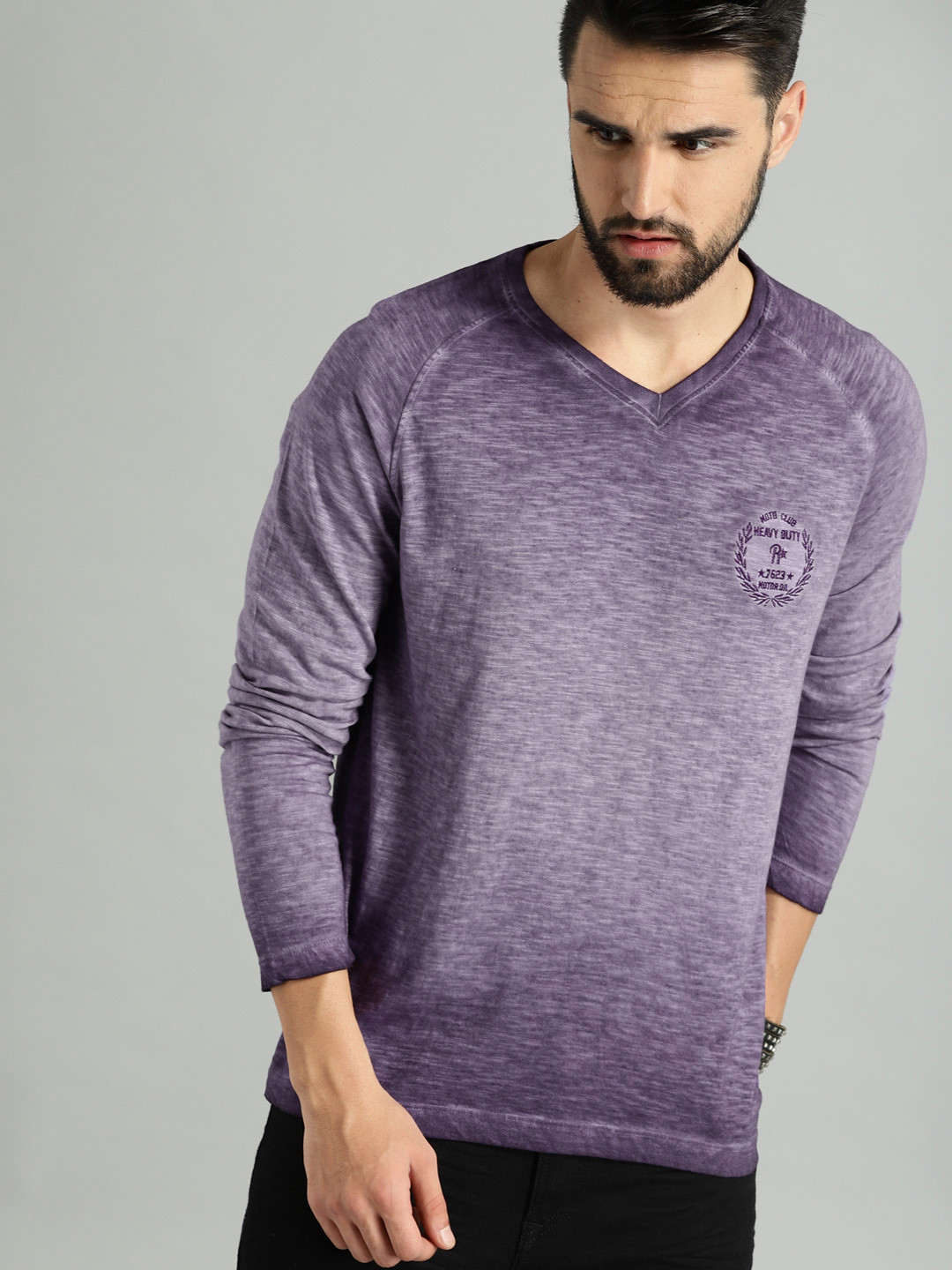 Buy Roadster Purple Solid V Neck Pure 