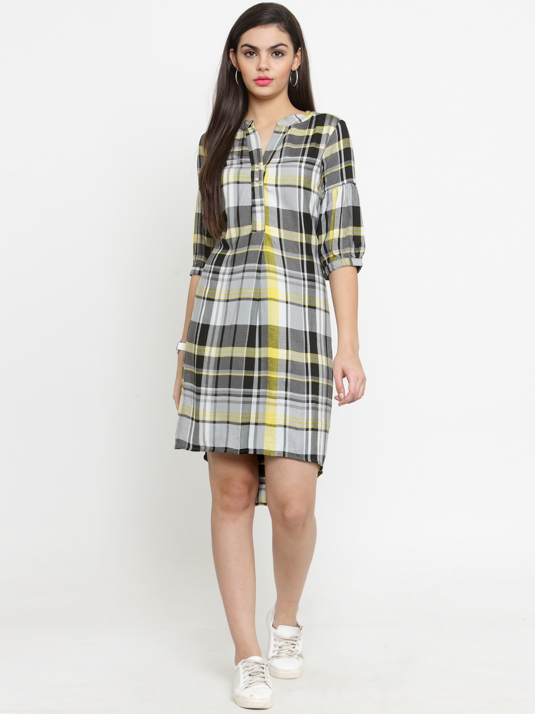 black and yellow shirt dress