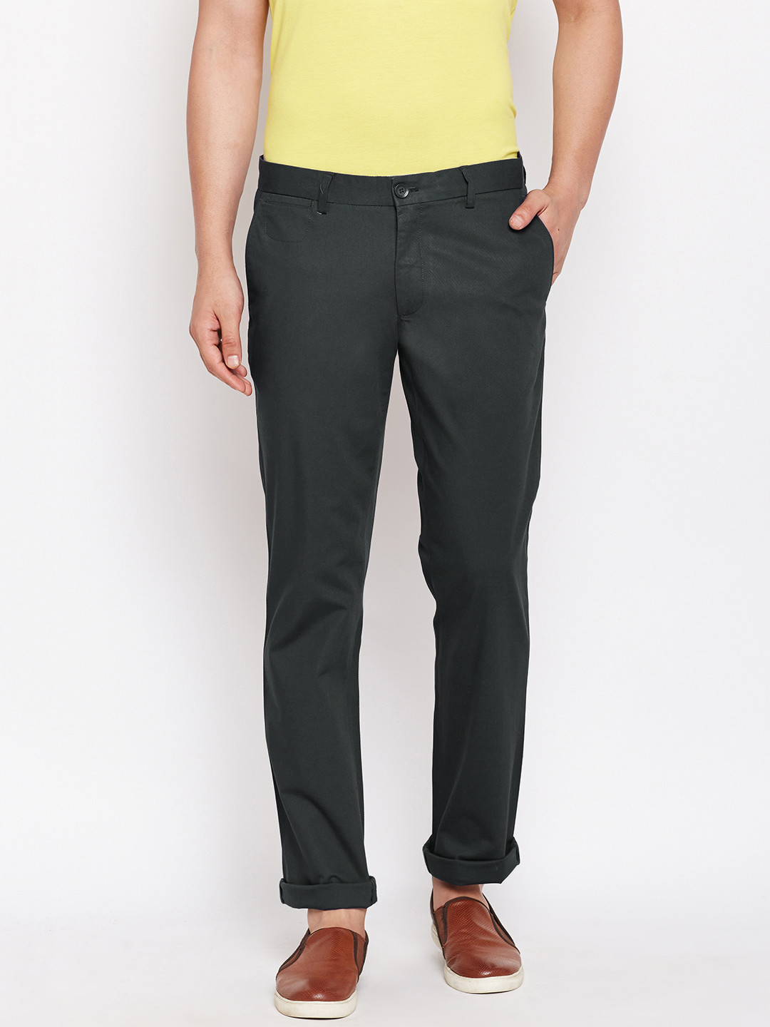 Buy Cottonworld Men Navy Blue Regular 