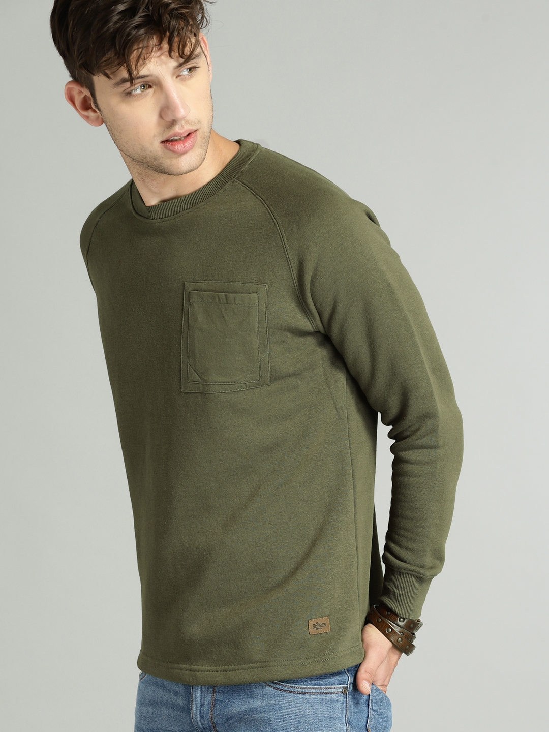 Cotton Blend Round Mens Plain Olive Green Solid Sweatshirt, Size: M-XL at  Rs 300/piece in Delhi