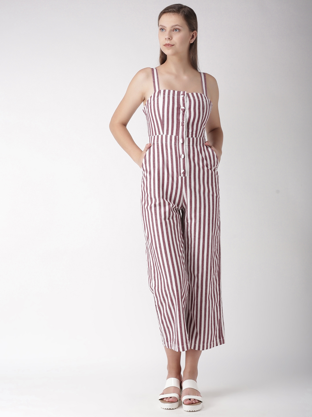 Striped hot sale jumpsuit myntra