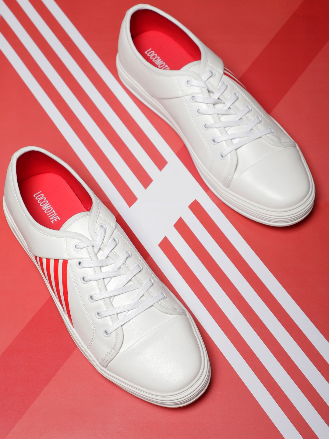 White shoes hotsell red stripe