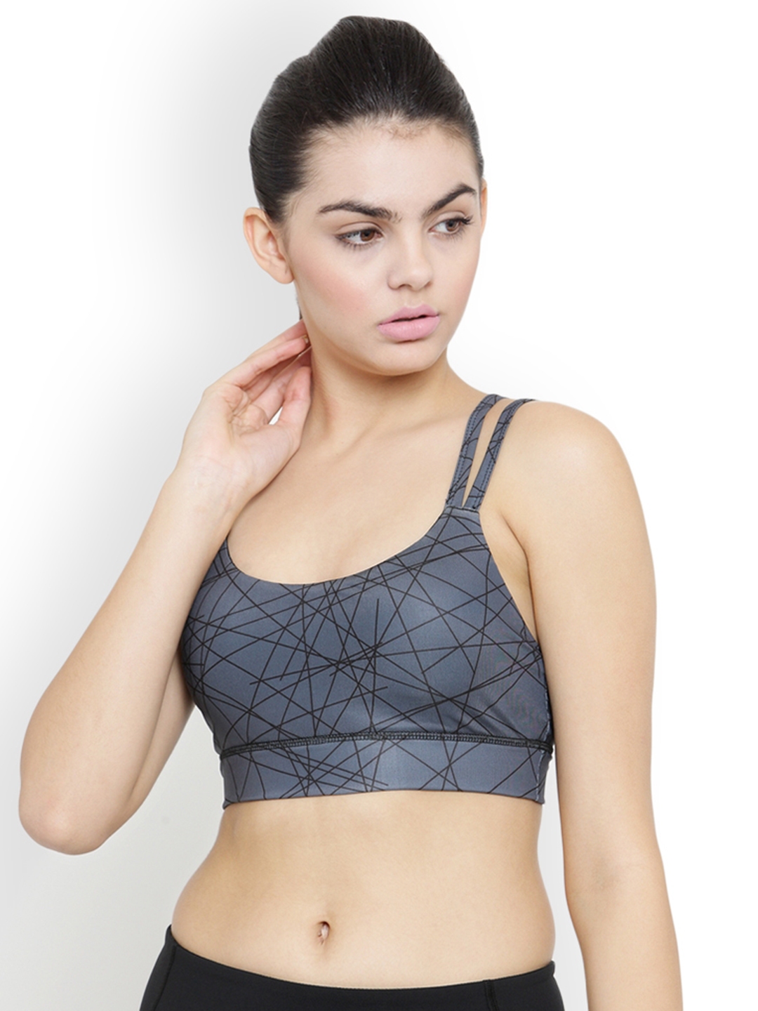 Buy Invincible Grey Printed Non Wired Heavily Padded Sports Bra