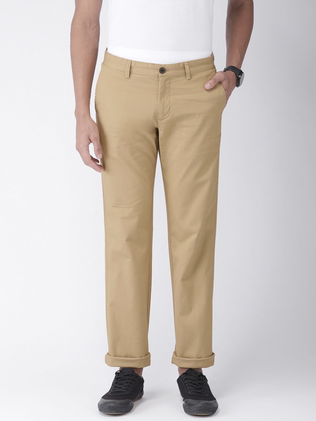 Buy Indian Terrain Men Beige Kansas Straight Fit Solid Trousers  Trousers  for Men 2077717  Myntra