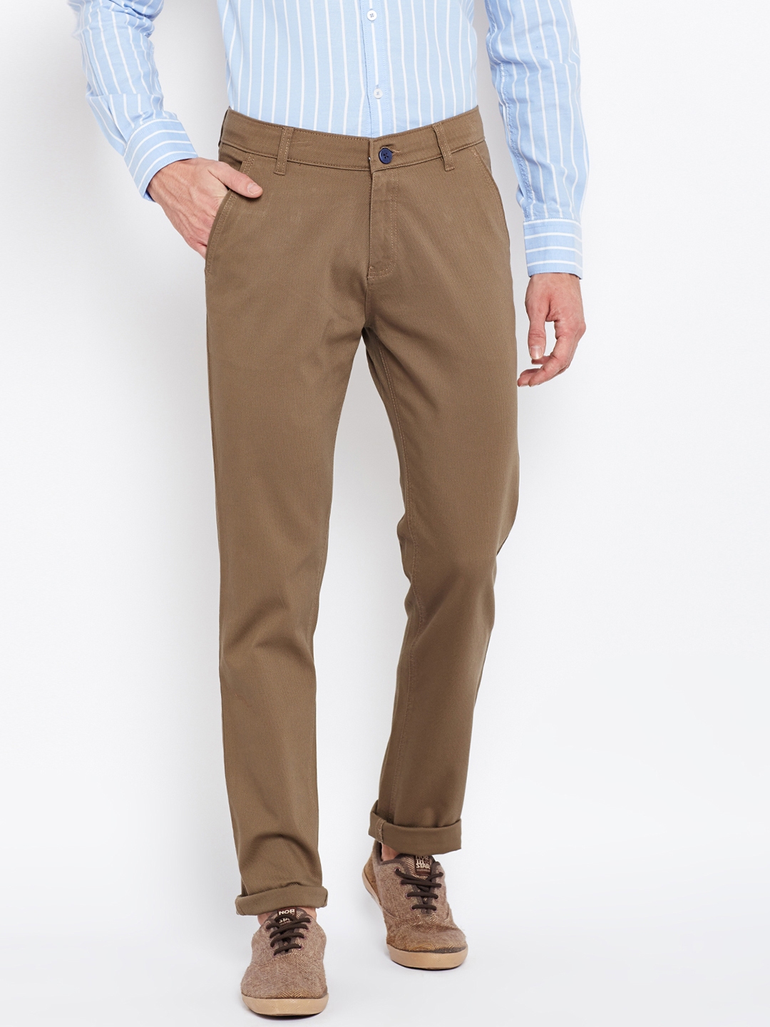 Crimsoune Club Khaki Slim Fit Flat Front Trousers