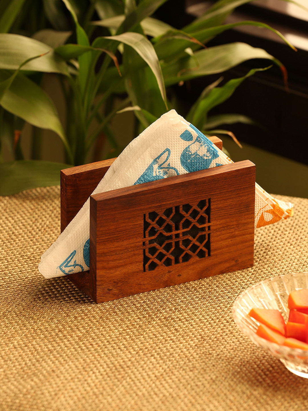 ExclusiveLane Brown Textured Wooden Tissue Napkin Holder