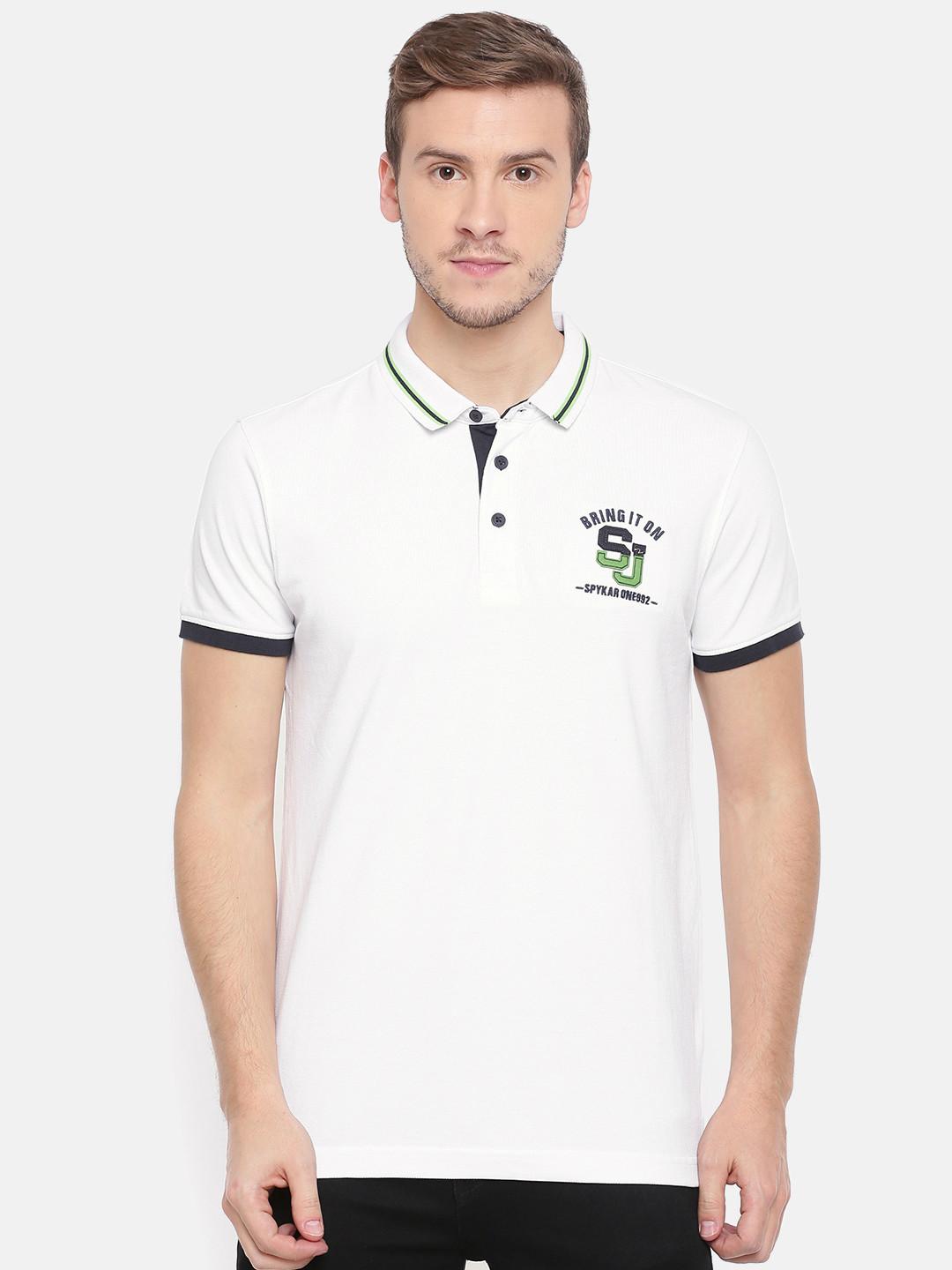Buy SPYKAR Men White Solid Polo Collar 