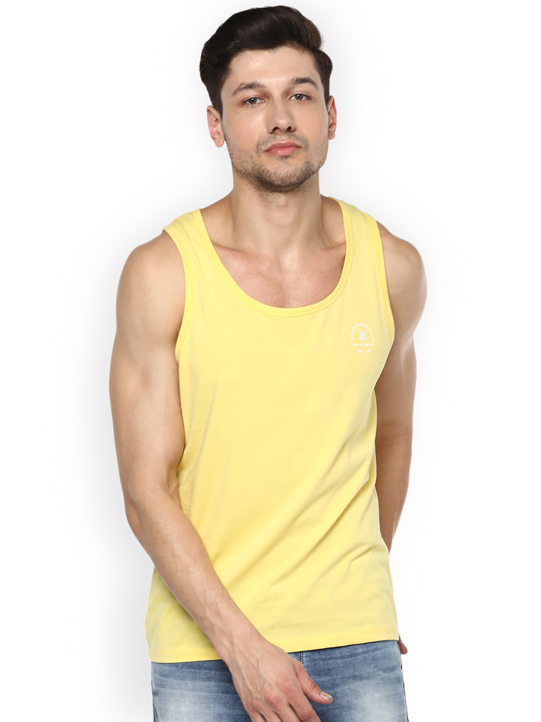 Buy SPYKAR Men Yellow Solid Round Neck 